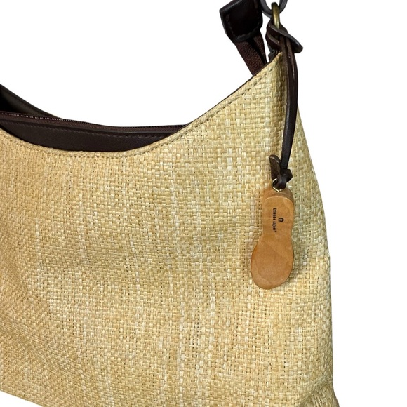 Etienne Aigner Beige and Light Brown Straw Small Shoulder Bag Shoe Charm Casual - Picture 2 of 12